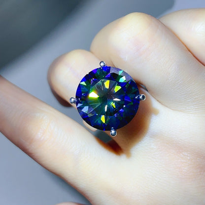 Colorful Round Moissanite Ring for Women, Solitaire Engagement Style Ring, 5ct 10ct 20ct