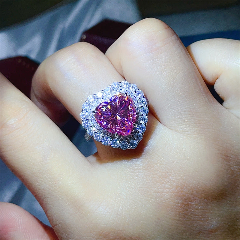 Pink Heart Moissanite Halo Ring for Women, 5 Carat Statement Engagement Ring product image