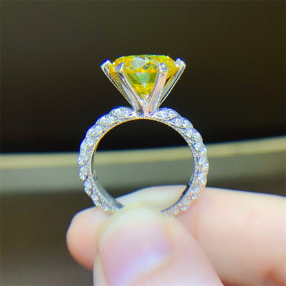 5 Carat Yellow Moissanite Ring for Women, Oval Cut Halo Style Engagement Ring with Pavé Band