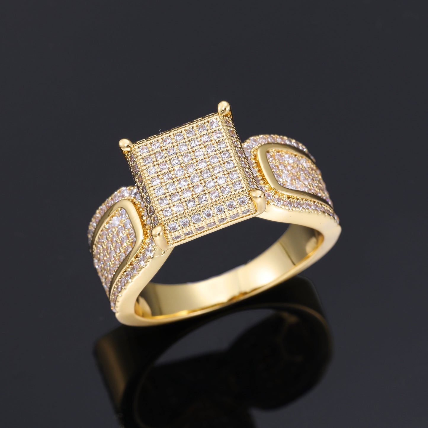 Iced Out Square Cubic Zirconia Ring for Men in Gold or Silver Tone product image