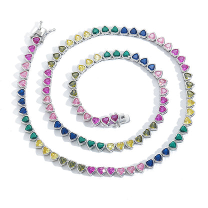 Heart Tennis Chain Cubic Zirconia Necklace for Men