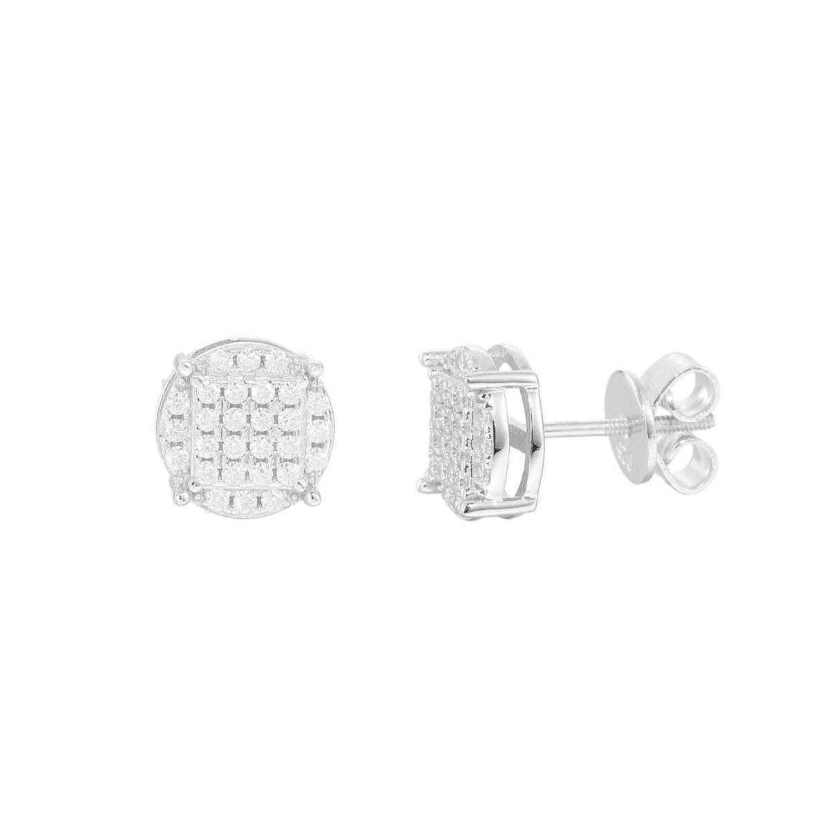 Geometric Pave Stud Earrings, Square Crystal Hip Hop Ear Studs, Unisex product image