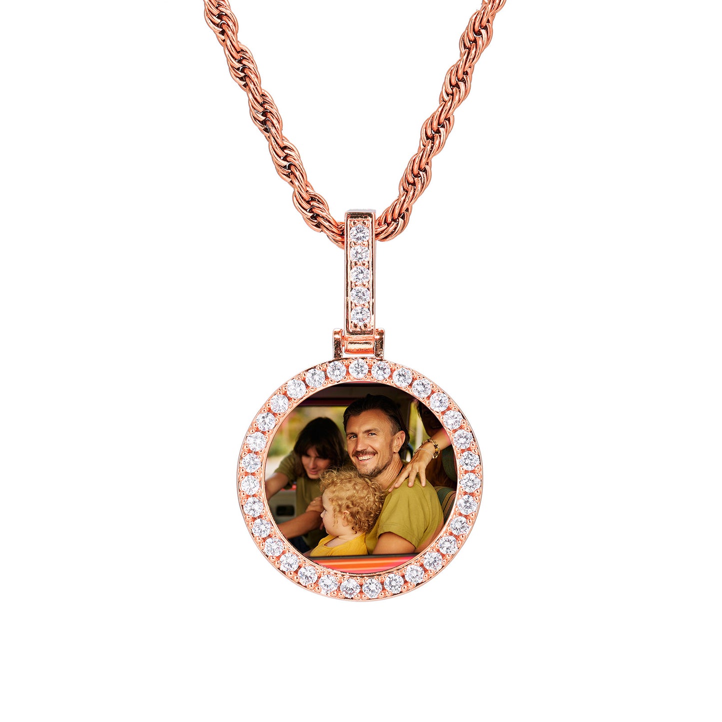 Custom Photo Round Pendant Necklace with Cuban Link Chain for Men and Women product image