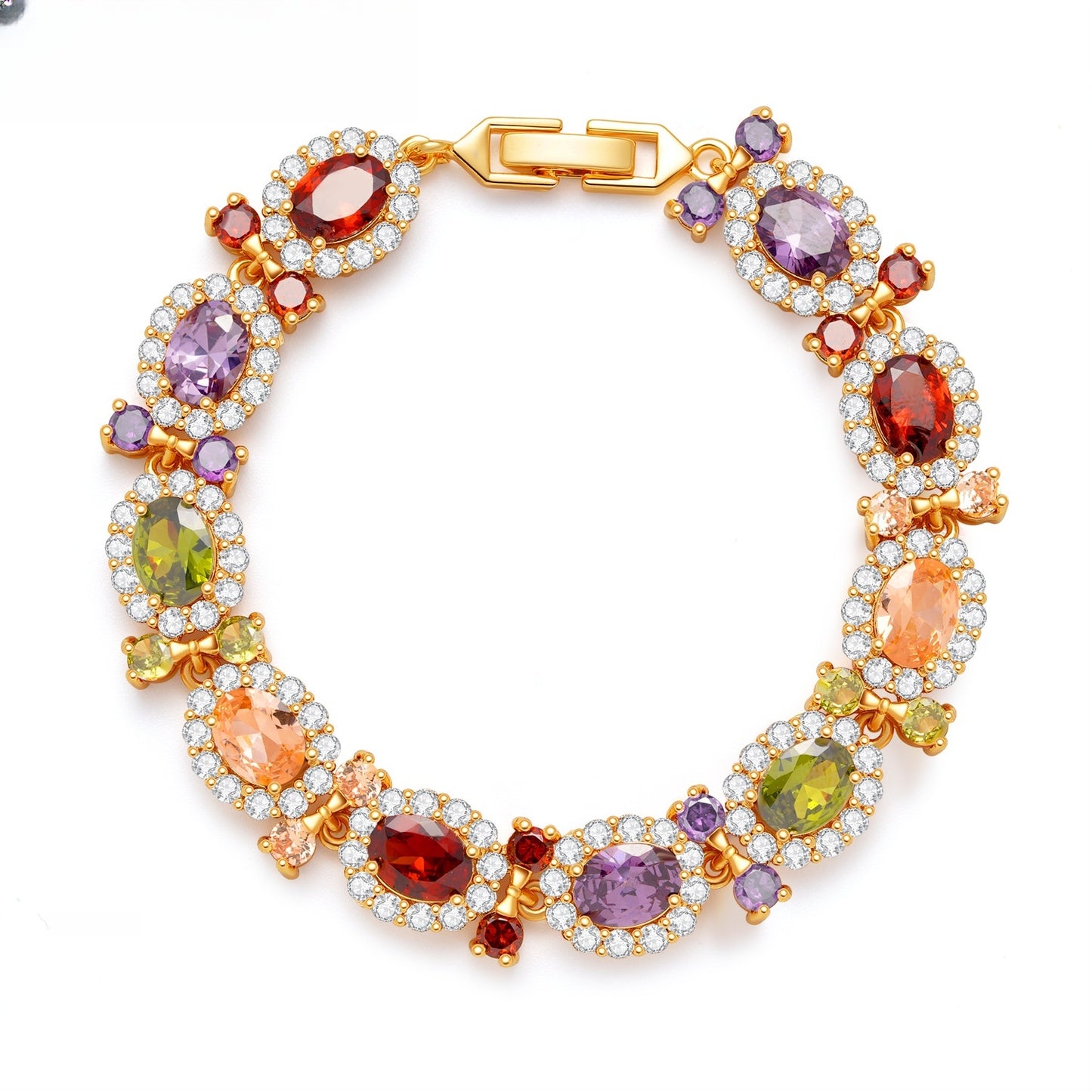 Bow Accent Oval Gemstone Halo Bracelet for Women Elegant Party Jewelry