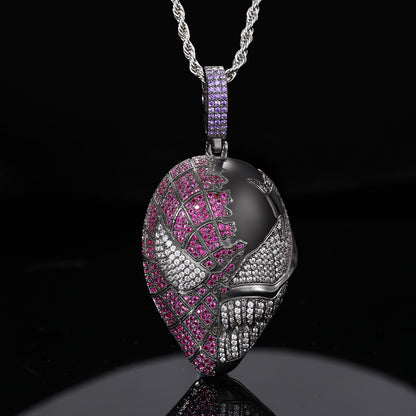 Iced Out Cartoon Mask Pendant Necklace for Men - Hip Hop Copper Jewelry with Cubic Zirconia