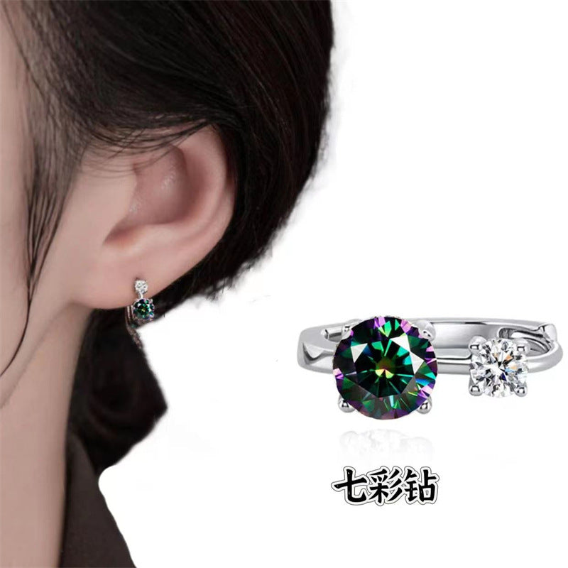 U-Shape Moissanite Ear Cuff Earrings, Clear or Color Stone Stud Earrings in White Tone or Rose Tone product image