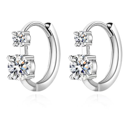 U-Shape Moissanite Ear Cuff Earrings, Clear or Color Stone Stud Earrings in White Tone or Rose Tone