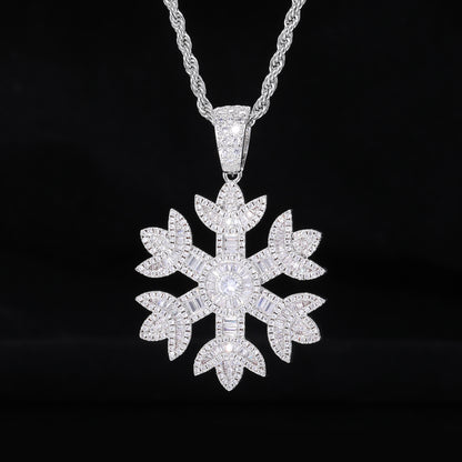 Iced Out Snowflake Pendant Necklace, Rope Chain, Zircon Hip Hop Jewelry
