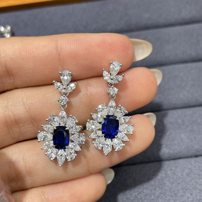 18K Gold-Plated Floral Drop Earrings with Colored Crystal Center