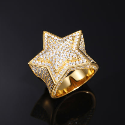 925 Silver Moissanite Star Ring - Iced Hip Hop Unisex Statement Band