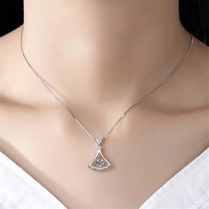 Silver Moissanite Fan Pendant Necklace with Certificate