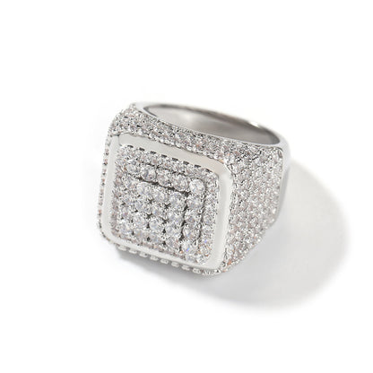 Silver tone square center cubic zirconia statement ring front view