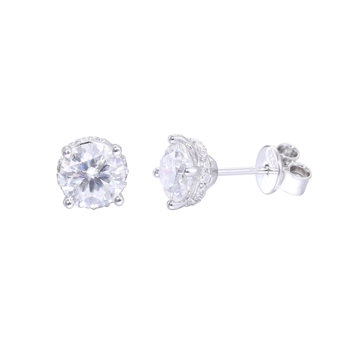 925 Silver D Color Moissanite Stud Earrings for Women and Men, Classic Four Prong Round Geometric Hip Hop Earrings in Gold Tone product image