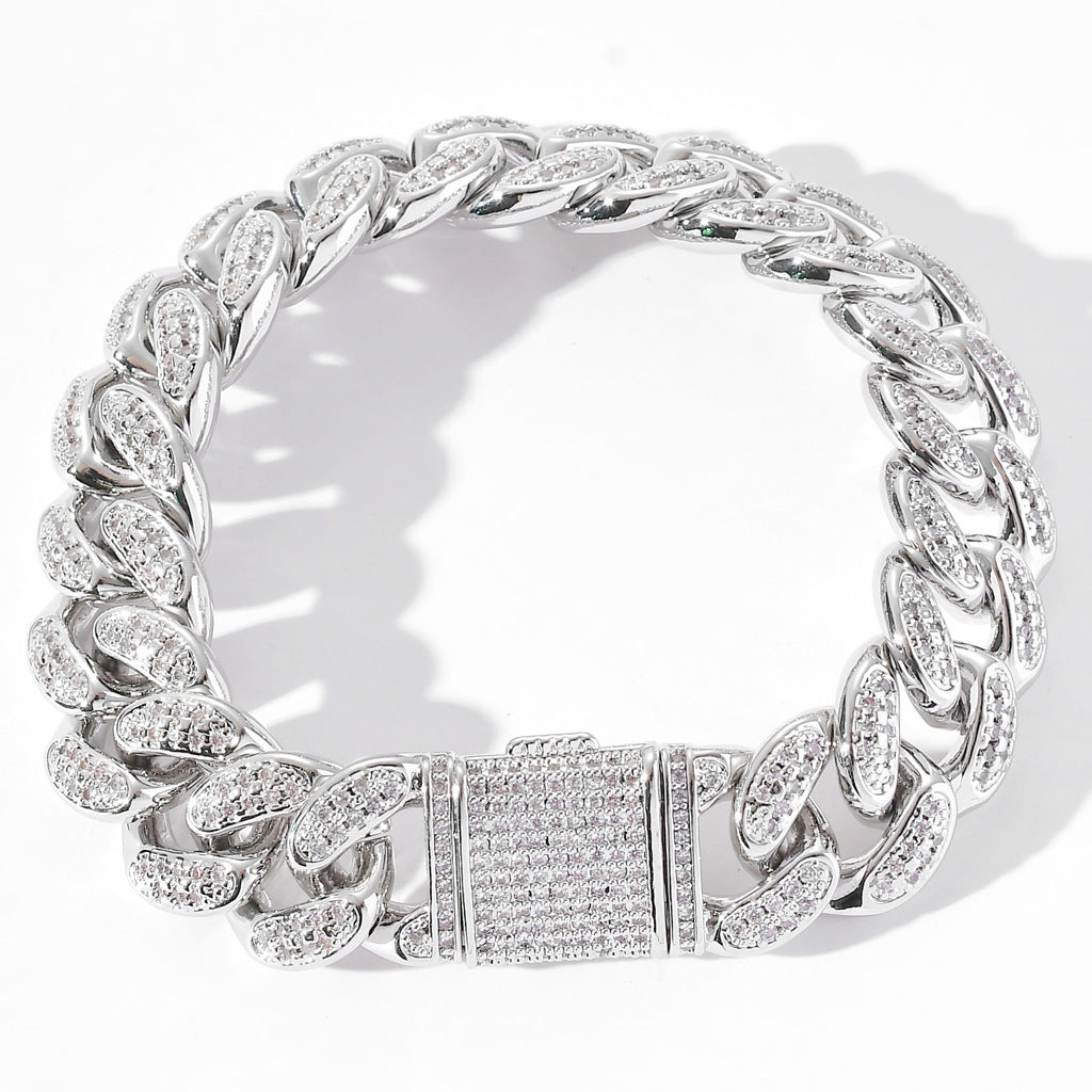 Hip Hop Minimalist Cross Square Cuban Link Cubic Zirconia Bracelet for Men