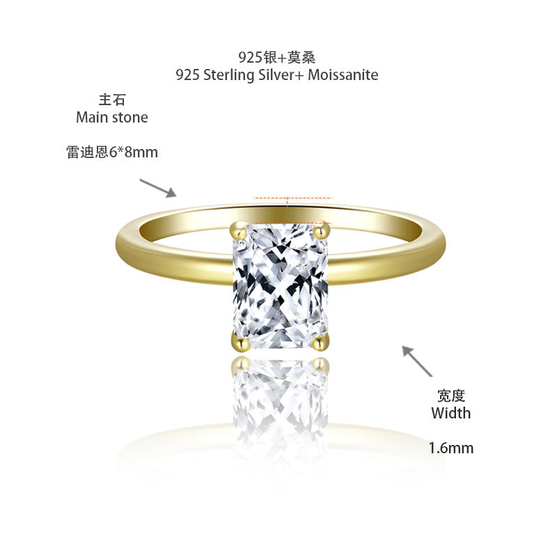 Moissanite Four-Leaf Clover Ring, 18K Gold Plated S925 Silver Stackable Wedding Band for Women product image