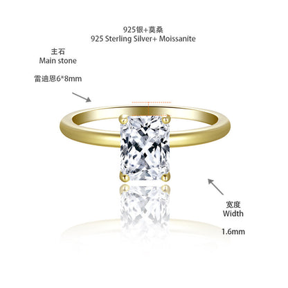Moissanite Four-Leaf Clover Ring, 18K Gold Plated S925 Silver Stackable Wedding Band for Women