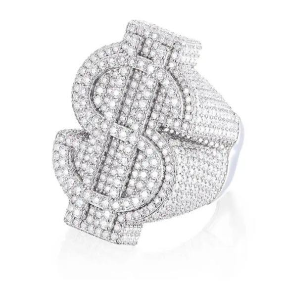 925 Silver Moissanite Dollar Sign Ring for Women & Men - Iced Out Hip Hop Statement Unisex Ring product image