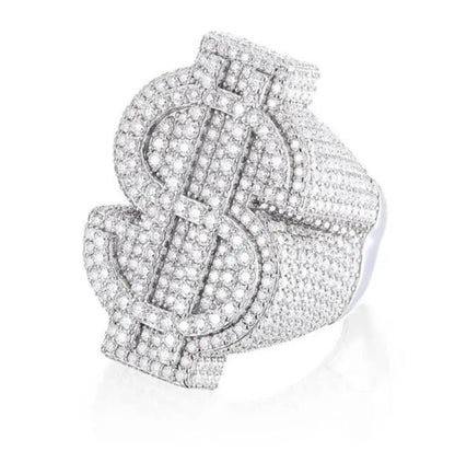 925 Silver Moissanite Dollar Sign Ring for Women & Men - Iced Out Hip Hop Statement Unisex Ring