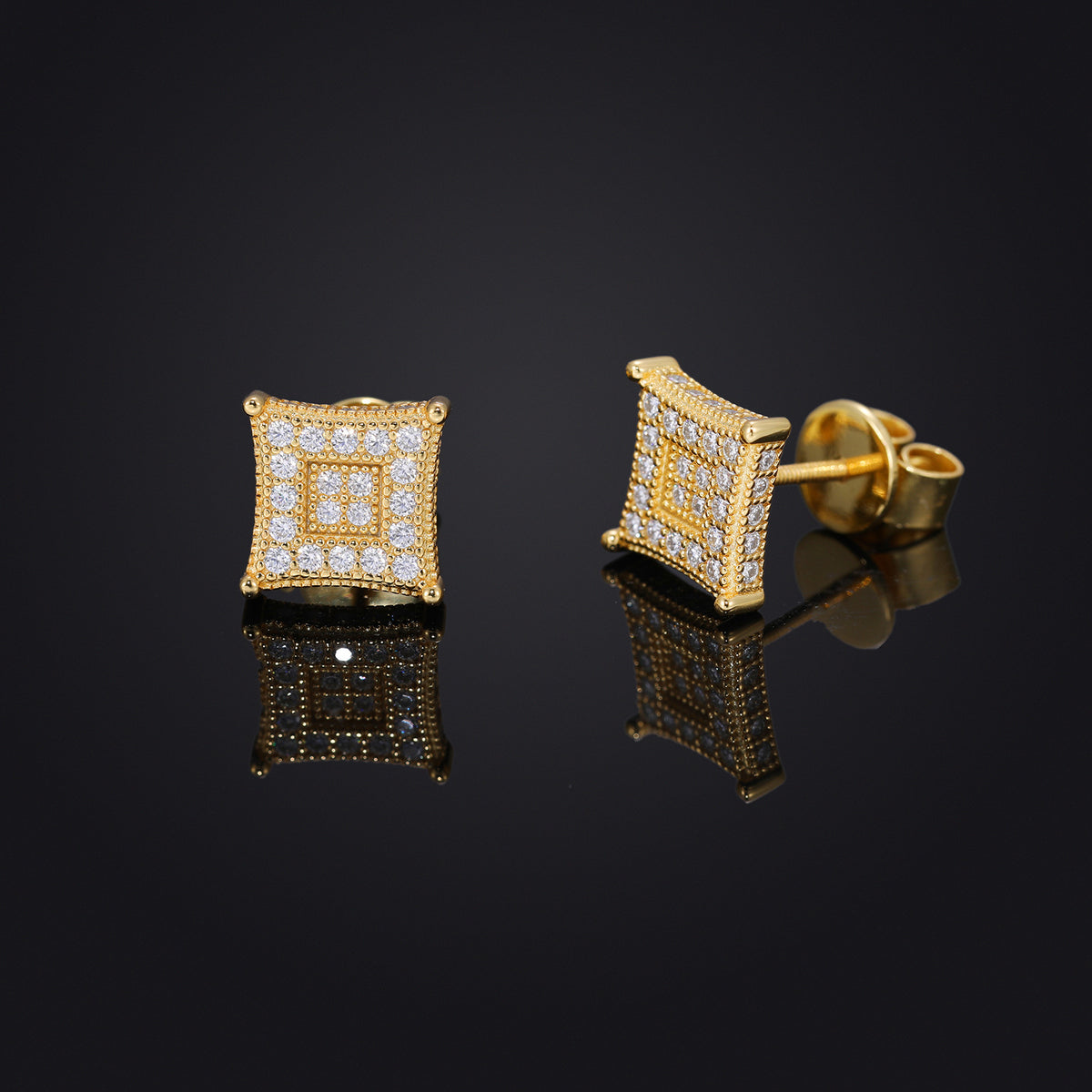 Geometric Square Pavé Stud Earrings, Hip Hop Style Unisex Sparkle Earrings product image