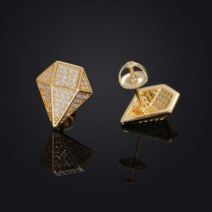 Geometric Iced Stud Earrings for Men and Women, Diamond Shape Moissanite Look Hip Hop Ear Studs