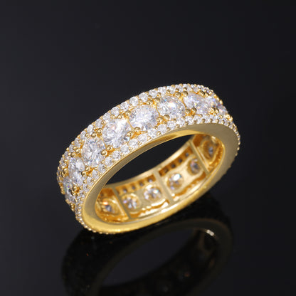 Unisex 925 Silver Moissanite Ring Round Cut Iced Out Geometric Band