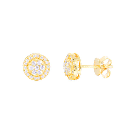 Unisex Round Moissanite Stud Earrings in 925 Silver Gold Plated Geometric Hip Hop Jewelry