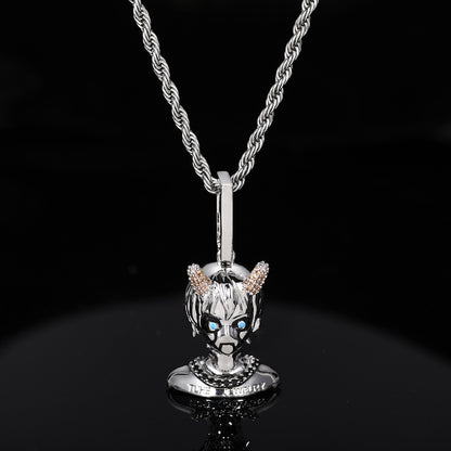 Cyber Devil Boy Pendant Necklace for Men and Women, Hip Hop Cartoon Copper Chain with Cubic Zirconia