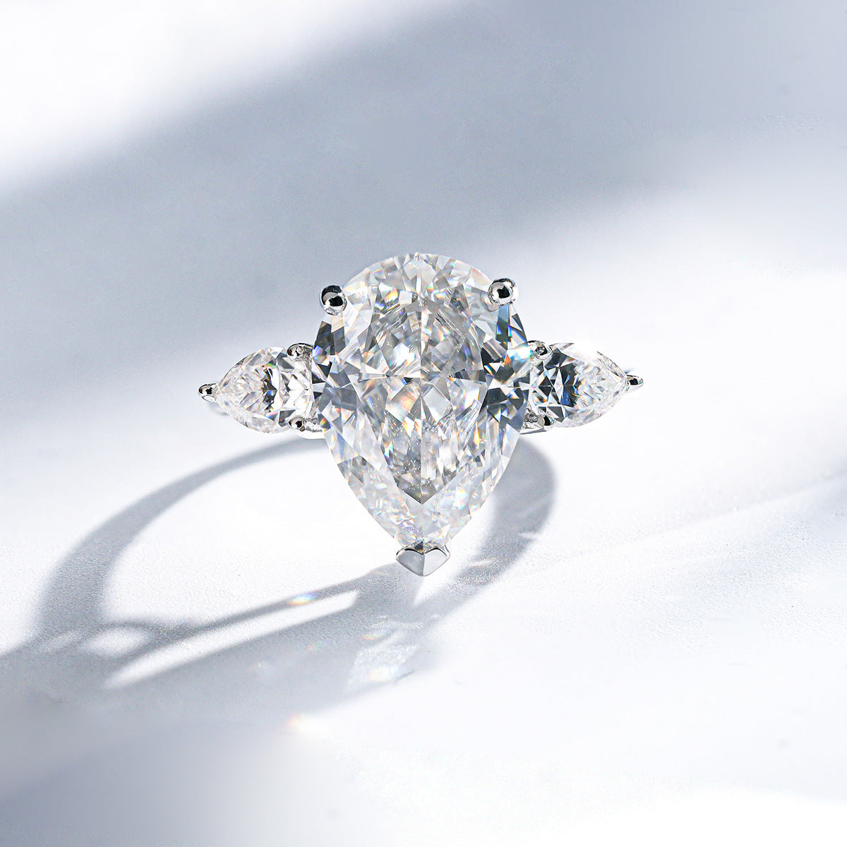Pear Shaped Moissanite Engagement Ring, 6ct S925 Sterling Silver 18k Gold Plated Three Stone Ring product image