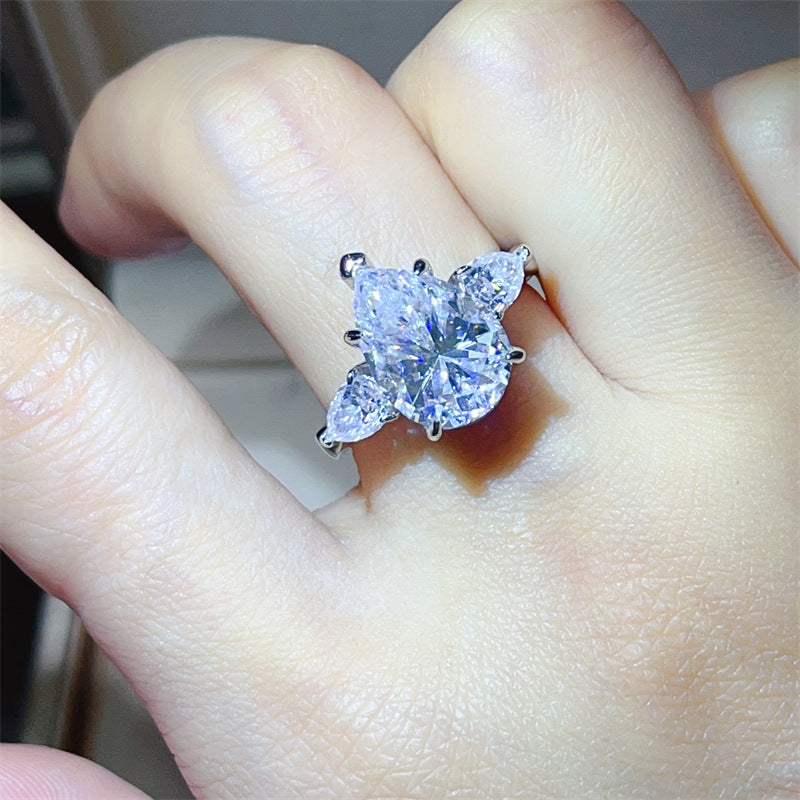 6 Carat Pear Cut VVS1 Moissanite Ring for Women, Three Stone Engagement Ring, D Color Statement Promise Ring product image