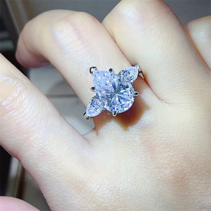 6 Carat Pear Cut VVS1 Moissanite Ring for Women, Three Stone Engagement Ring, D Color Statement Promise Ring