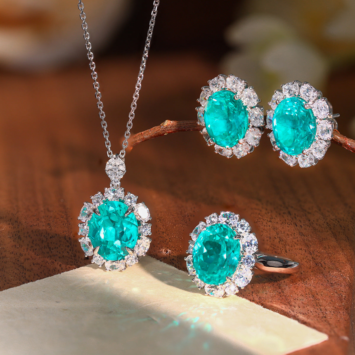 Paraiba-Style Oval Green Blue 925 Silver Matching Jewelry Set product image