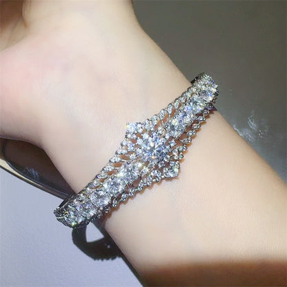 VVS1 Moissanite Tennis Bracelet for Women, 6 Carat White-Tone Floral Cluster Bangle