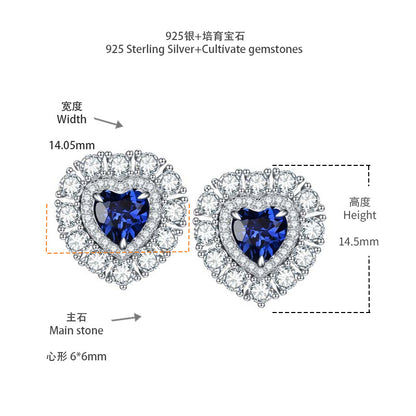 Blue Heart Stud Earrings for Women, Created Sapphire Halo Earrings