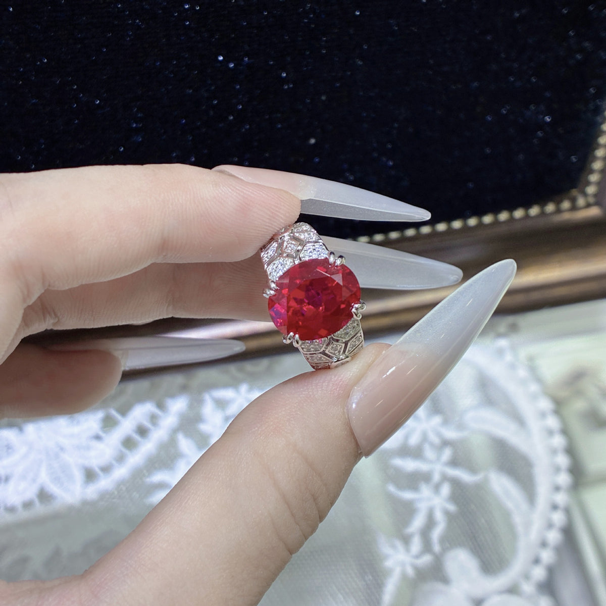 Vintage-Inspired 6 Carat Lab-Grown Ruby Ring, S925 Silver Gold-Plated Statement Ring product image