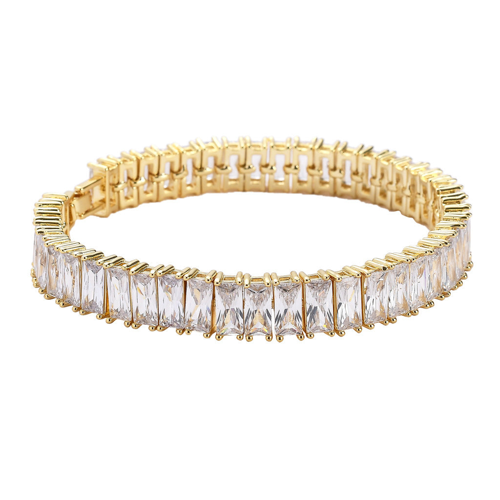 Hip Hop Light Luxury Diamond Shape Cuban Link Copper Bracelet for Men