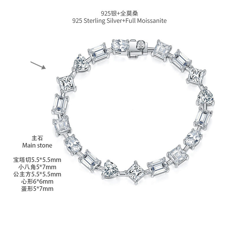 925 Silver Moissanite Tennis Bracelet, Mixed-Cut Link Bracelet product image