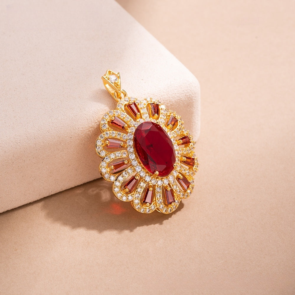 Exotic Ice Flower Oval Pendant Necklace for Women Elegant Statement Jewelry