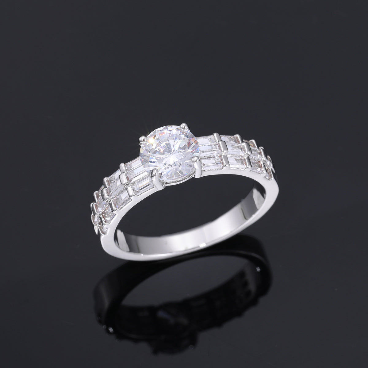7MM Iced Out Zircon Ring for Men and Women - Round Center Geometric Band in White Tone or Yellow Tone product image