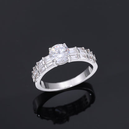 7MM Iced Out Zircon Ring for Men and Women - Round Center Geometric Band in White Tone or Yellow Tone