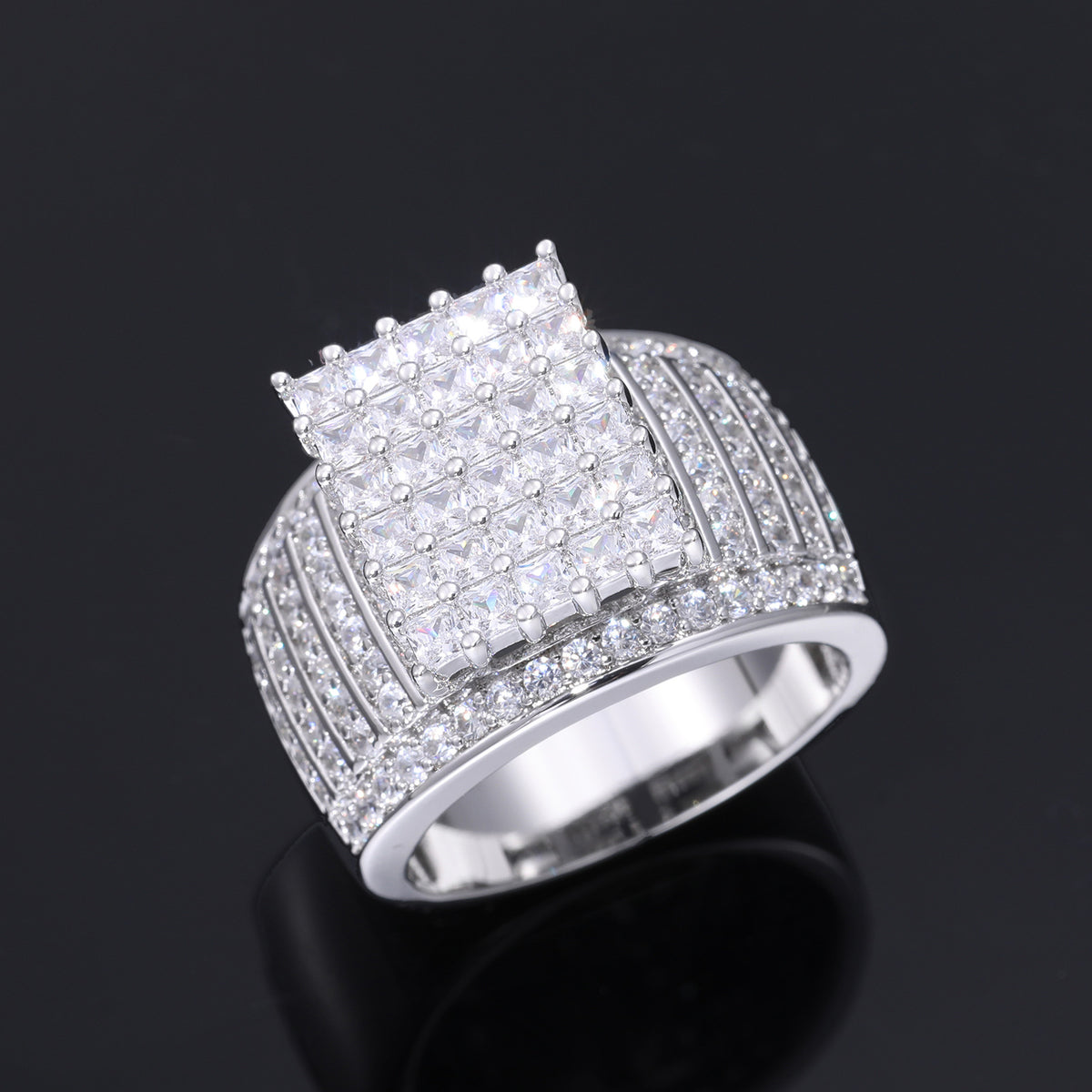 Iced Out Geometric CZ Ring for Men and Women - Hip Hop Statement Band in Gold or Silver Tone product image