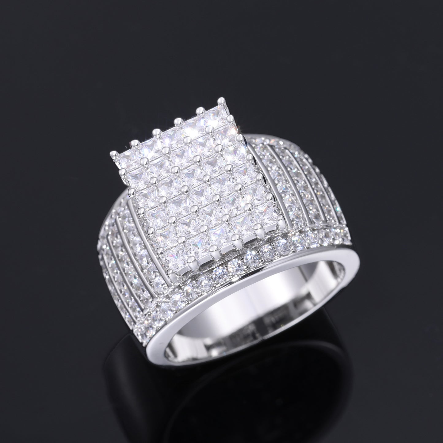 Iced Out Geometric CZ Ring for Men and Women - Hip Hop Statement Band in Gold or Silver Tone product image