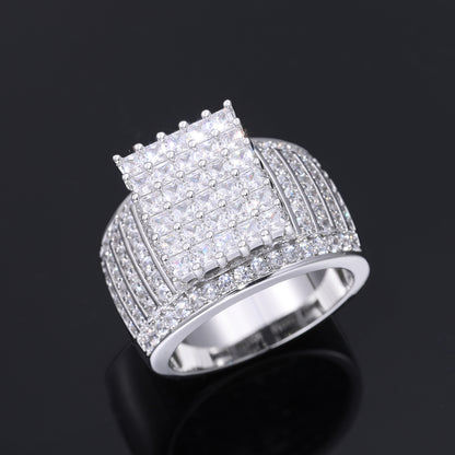 Iced Out Geometric CZ Ring for Men and Women - Hip Hop Statement Band in Gold or Silver Tone