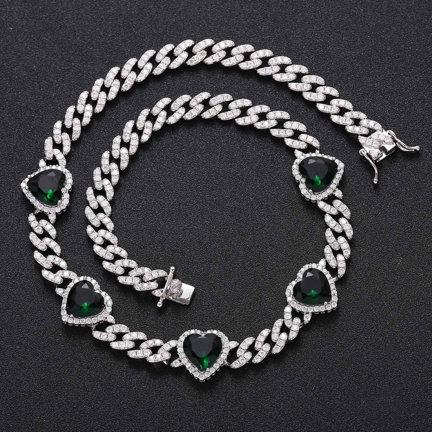 Hip Hop Heart Cuban Link Cubic Zirconia Necklace for Men