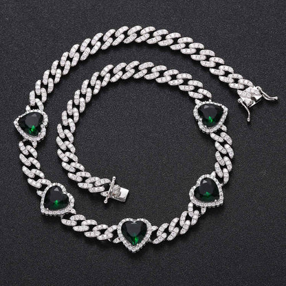 Hip Hop Heart Cuban Link Cubic Zirconia Necklace for Men