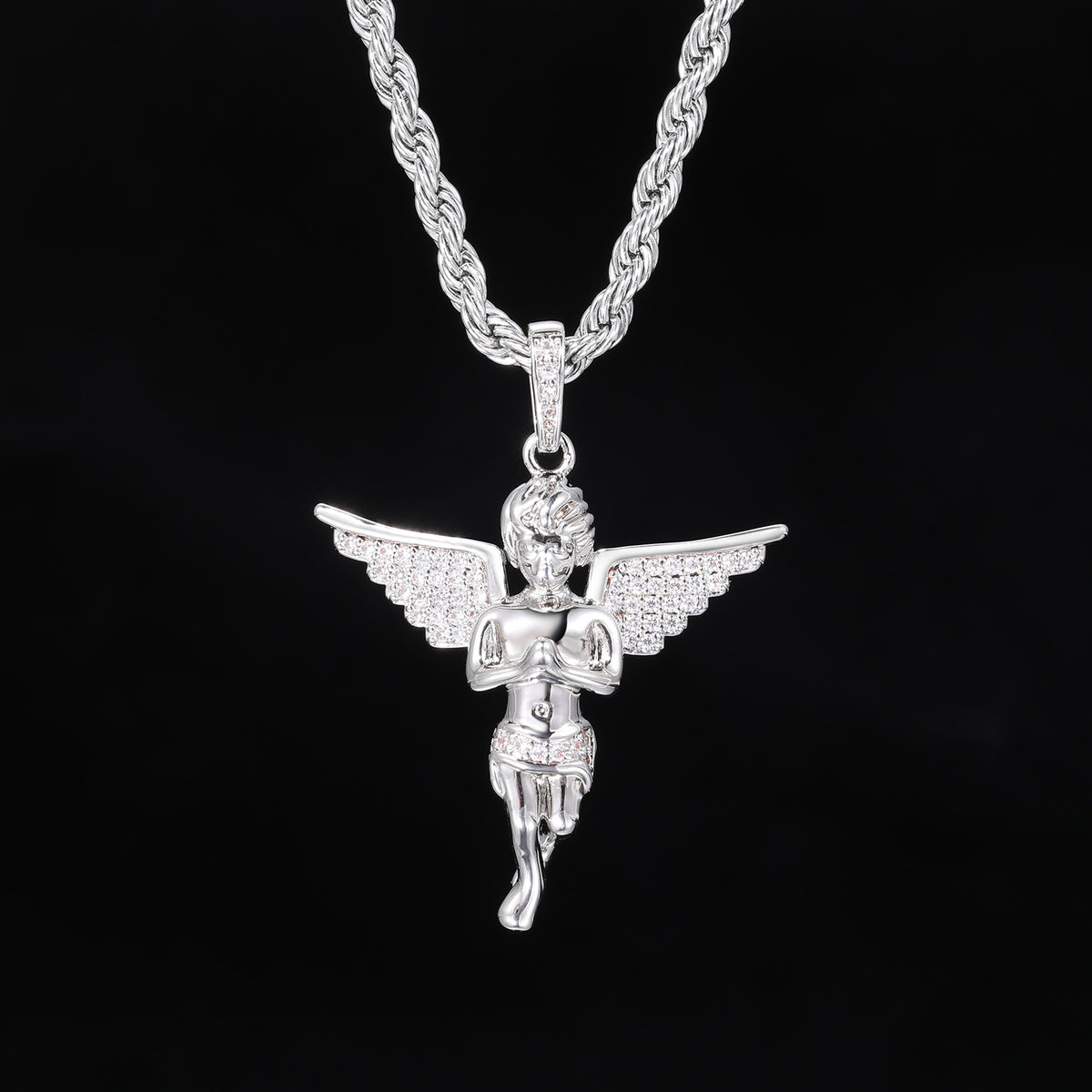 Iced Out Angel Wing Pendant Necklace for Women and Men - Hip Hop Cubic Zirconia Copper Chain Jewelry Gift product image