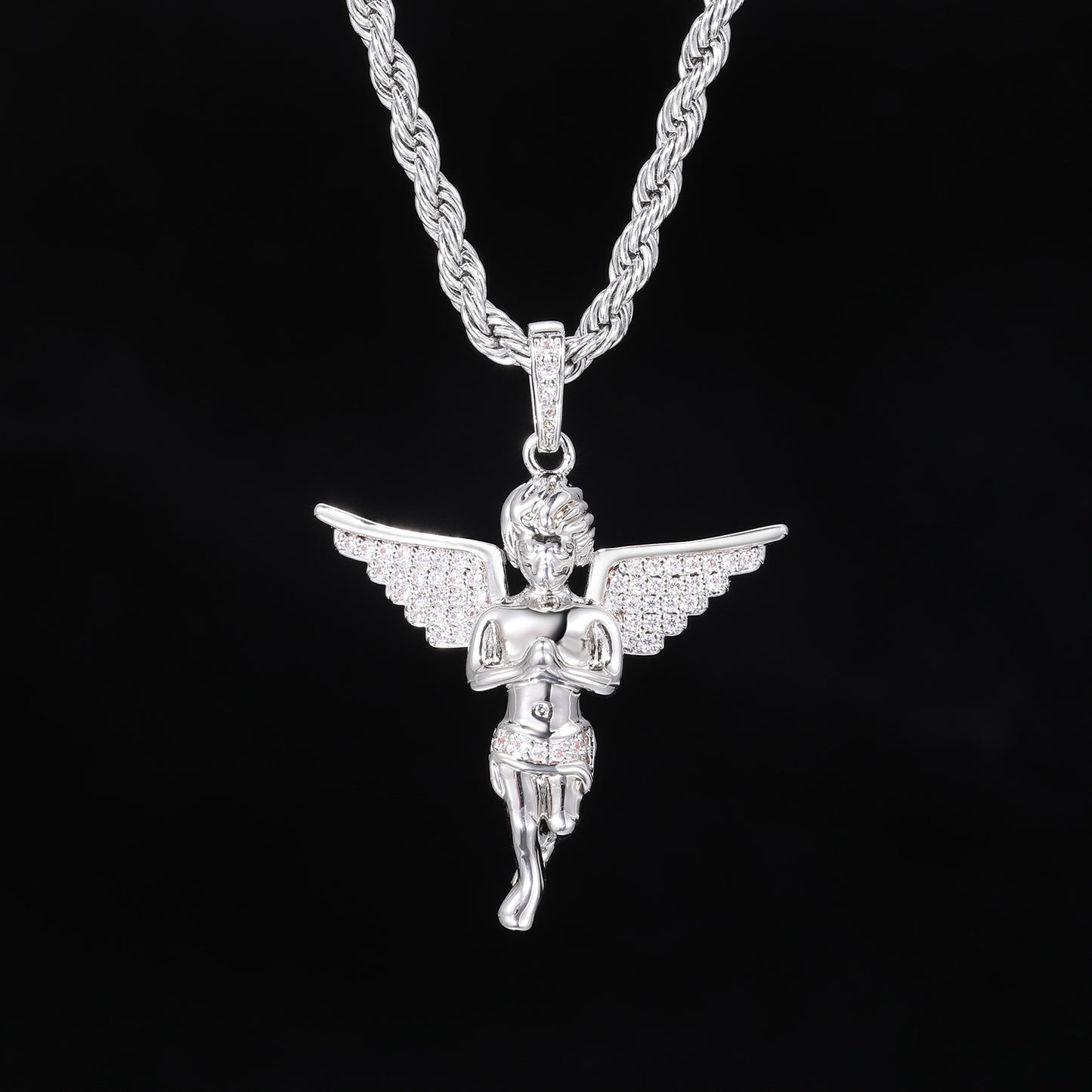 Iced Out Angel Wing Pendant Necklace for Women and Men - Hip Hop Cubic Zirconia Copper Chain Jewelry Gift product image