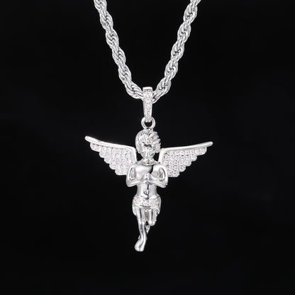 Iced Out Angel Wing Pendant Necklace for Women and Men - Hip Hop Cubic Zirconia Copper Chain Jewelry Gift