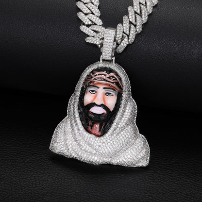 Iced Out Hip Hop Portrait Pendant Necklace in Copper with Moissanite and Zircon Accents