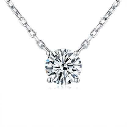 Round Moissanite Pendant Necklace, 4-Prong Solitaire, 18K Gold Plated S925 Silver