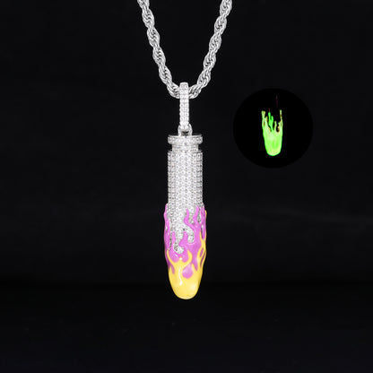 Hip Hop Bullet Pendant Necklace with Zircon Flame Enamel, Rope Chain Style